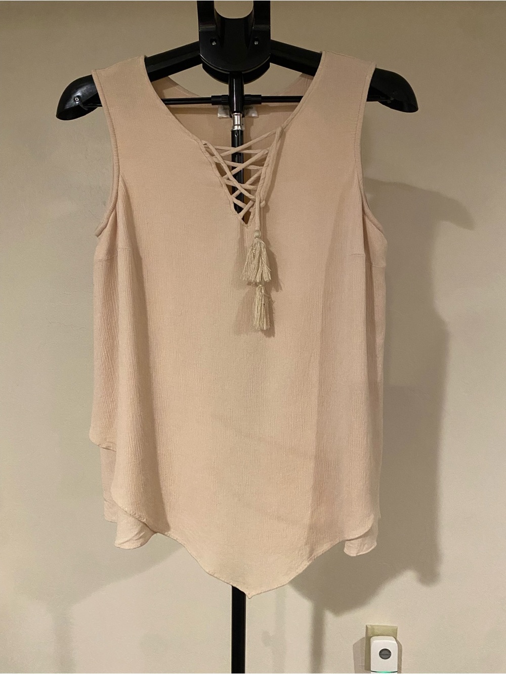 JohnPaulRichard Lace-Up Tassel Camisole - Cream/Blush Pink